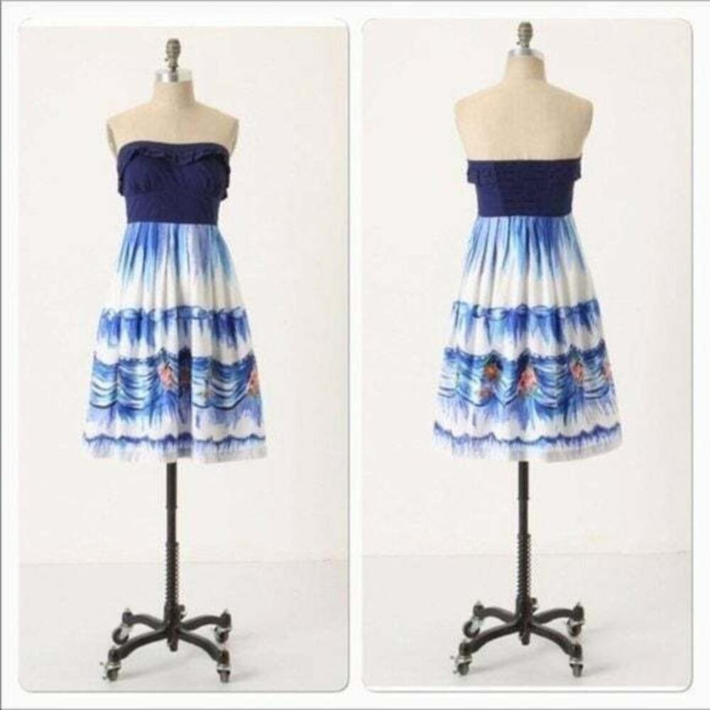 Anthropologie Nathalie Lete First Dance Navy White Art Border Swing Dress US 2
